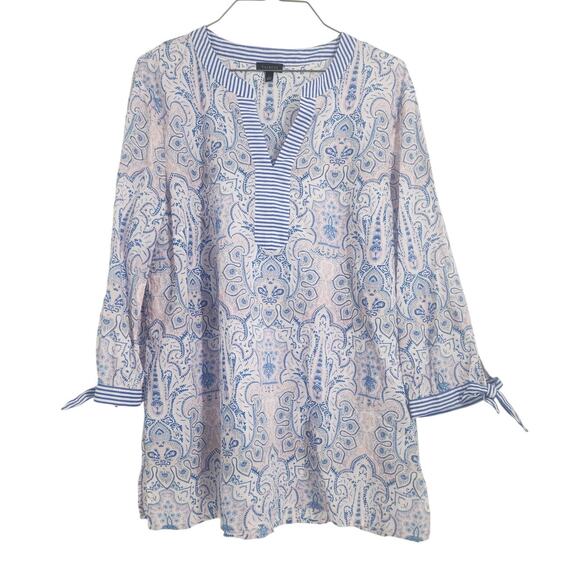Talbots 3/4 Sleeve Blue and White Top Womens Size Large L - Picture 1 of 3